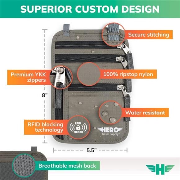 Neck Wallet – RFID Blocking Passport Holder – Easy to Conceal Travel Pouch - Picture 3 of 7